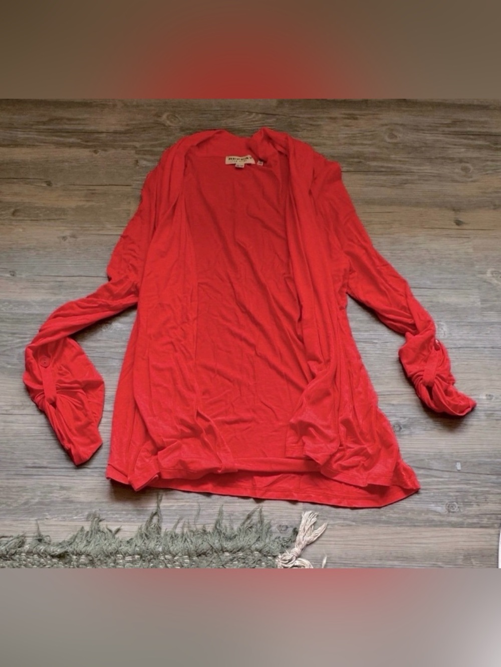 Repeat red/orange open-front draped cardigan size XS